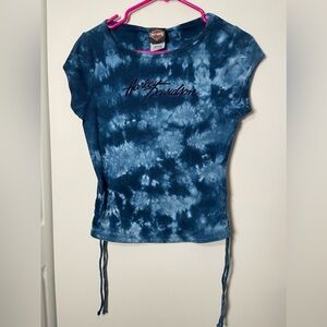 Harley Davidson Blue Tie-Dye Short Sleeve Top